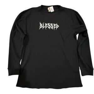 Gothic Blessed Waffle Knit Thermal Sweatshirt Black Streetwear Grunge XL NWT